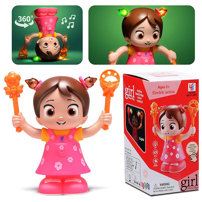 TumbleJoy™ Electric Action Somersault Doll | Voice & Hand-Clap Controlled Stunt Flipping Girl Toy 🤸‍♀️🎶