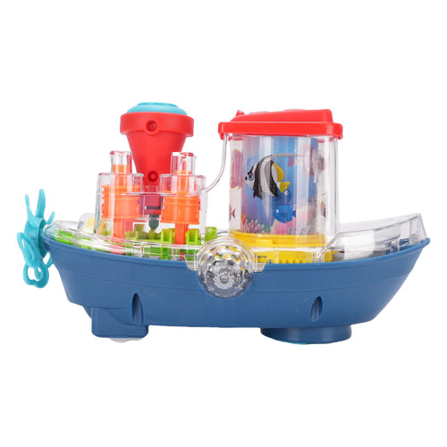 AquaGear™ Transparent Land Ship | Interactive Musical Boat Toy with Rotating Fish Lamp & Mechanical Gears 🚢🐟⚙️✨