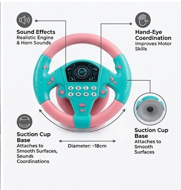 LittleRacer™ Interactive Baby Steering Wheel Toy | Musical Copilot Driving Toy with Lights, Sound Effects & Suction Cup Base 🚗👶🎵