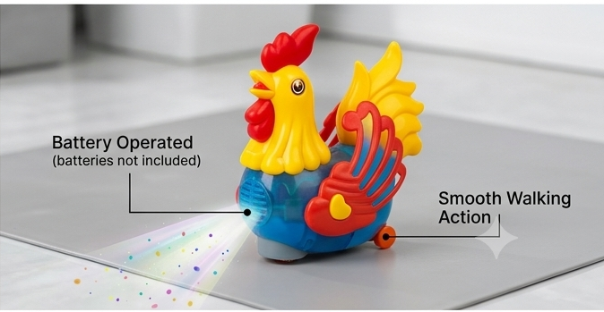 CluckN’Glow™ Interactive Electric Toy Chicken | Musical Walking Cartoon Rooster with Flashing LED Lights & Sound Effects 🐔🎵✨