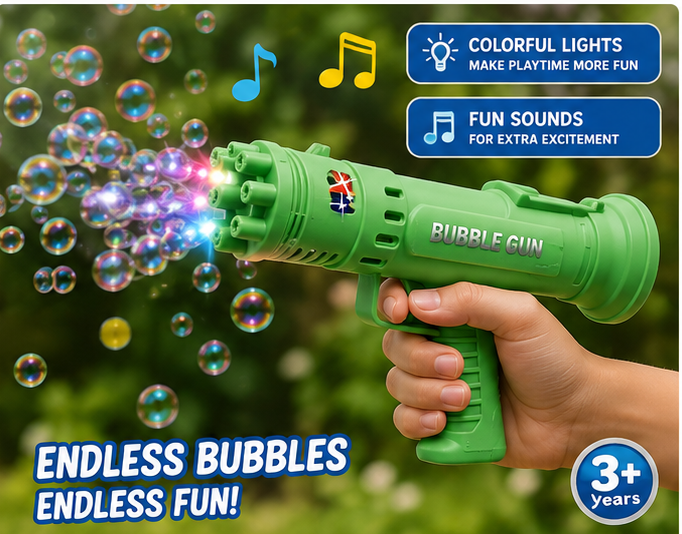 TurboFlow™ Automatic Motor Bubble Gun | High-Volume Porous Bubble Shooter with LED Lights & Music 🫧🔫✨
