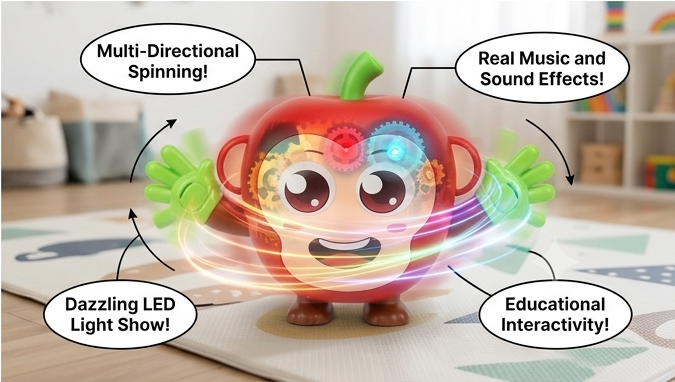 AppleMonkey™ Dancing & Light-Up Companion | Interactive Musical Toy for Toddlers 🐵🍎✨