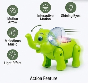CleverElephant™ Interactive Walking Electric Toy | Musical Cartoon Elephant with Flashing 3D LED Lights & Bumper Action 🐘🎵✨
