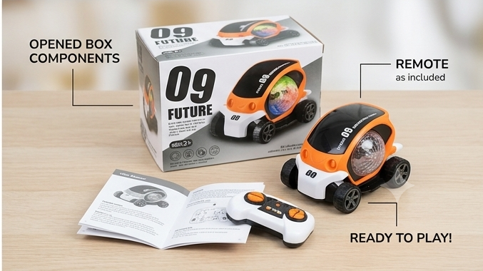 Future09™ Interactive Stunt Car | Bump & Go Musical Vehicle with Dynamic 360° Rotating Light Show 🚗💨✨