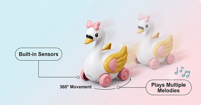 Funny, Let's Go!™ Interactive Dancing Swan | Bump & Go Musical Toy with Soft LED Lights for Toddlers 🦢✨🎶