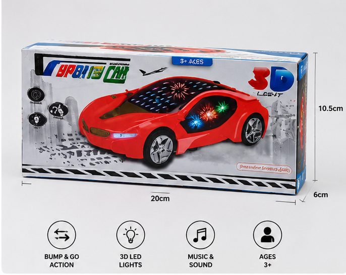 TurboGlow™ 3D Light Electric Sports Car | Battery-Operated Toy Racing Car with Omnidirectional Bump-and-Go Action & Dynamic Sound 🏎️🌟🔊