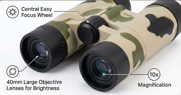 Oubiao™ 10x40 Camouflage Kids Binoculars | Enhanced High-Power Outdoor Exploration Spyglass for Hiking, Bird Watching & Camping 🌲🔭🪖