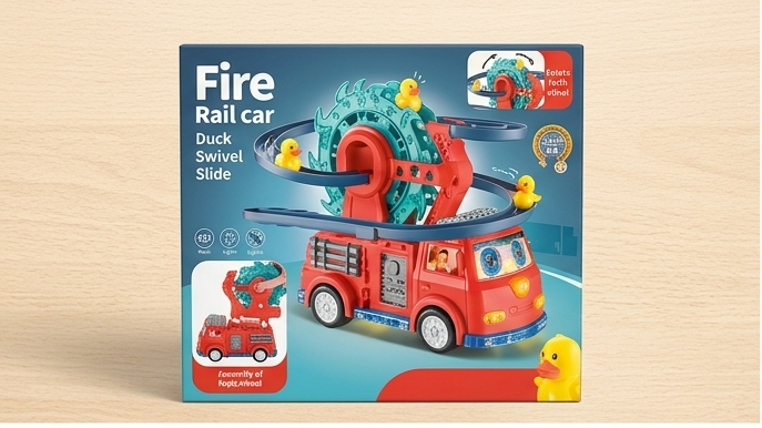 FireRescue™ Duck Swivel Slide Rail Car | Interactive Fire Truck Vehicle Playset with Rotating Ferris Wheel & Track 🚒🦆🎡✨