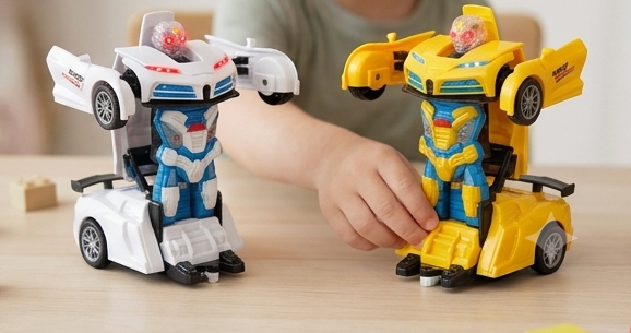 TransDrive™ 2-in-1 Automatic Transforming Robot Car | Battery-Operated Sports Car with Flashing Lights, Sound & Bump-and-Go Action 🏎️🤖✨