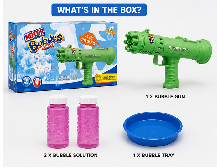 TurboFlow™ Automatic Motor Bubble Gun | High-Volume Porous Bubble Shooter with LED Lights & Music 🫧🔫✨
